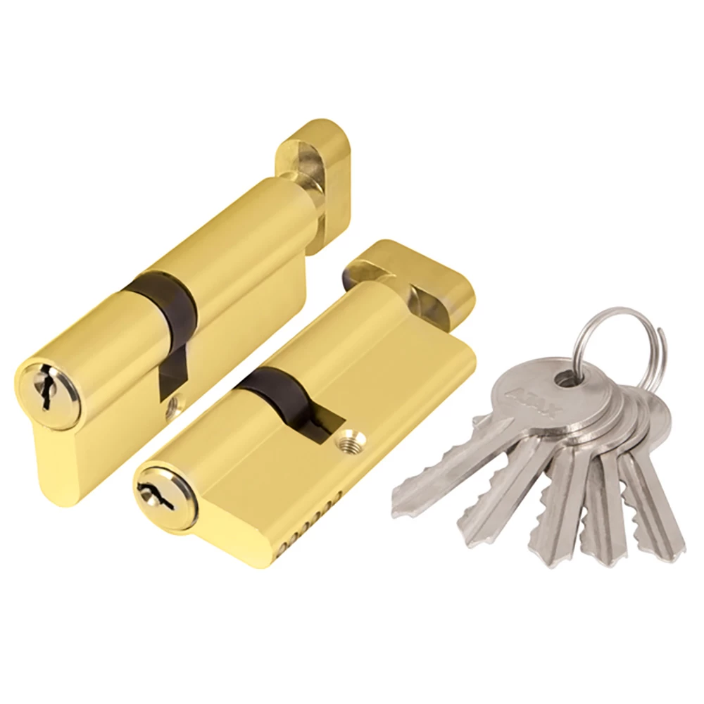 Фото Цилиндровый механизм (AX102/70) AX1002Knob70 (30+10+30) PB латунь с вертушкой