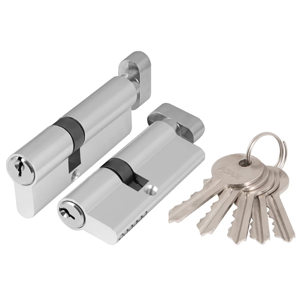 Фото Цилиндровый механизм (AX102/80) AX1002Knob80 (35+10+35) CP хром с вертушкой